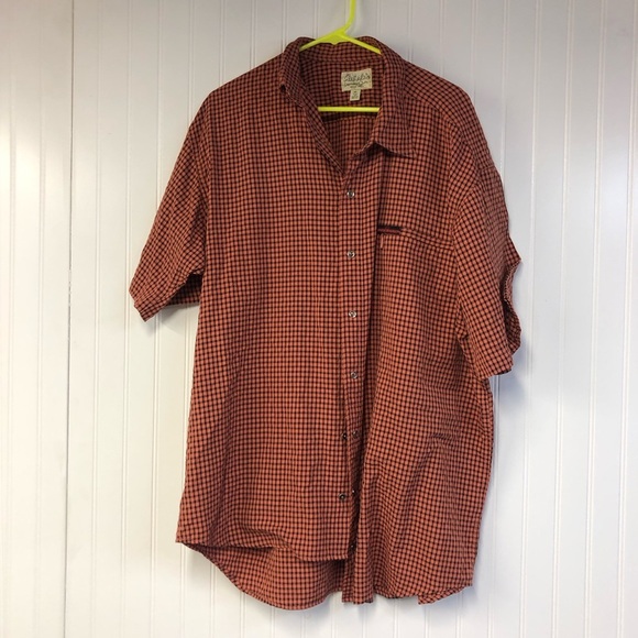 Cabela’s orange Checkered Plaid Short Sleeve Button Down Shirt XL Tall Ultra Dry - Picture 1 of 5